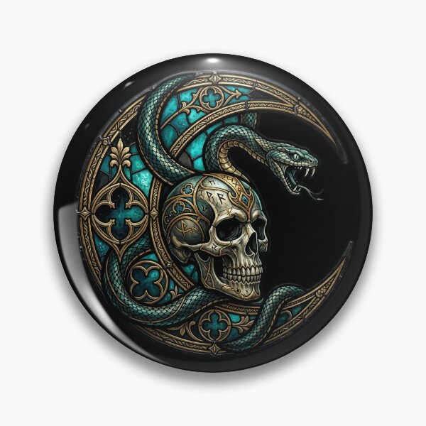 Item preview, Snake Crescent Moon Skull Stained Glass — Gothic Teal Gold Occult designed and sold by David Mateo ArtWorks.