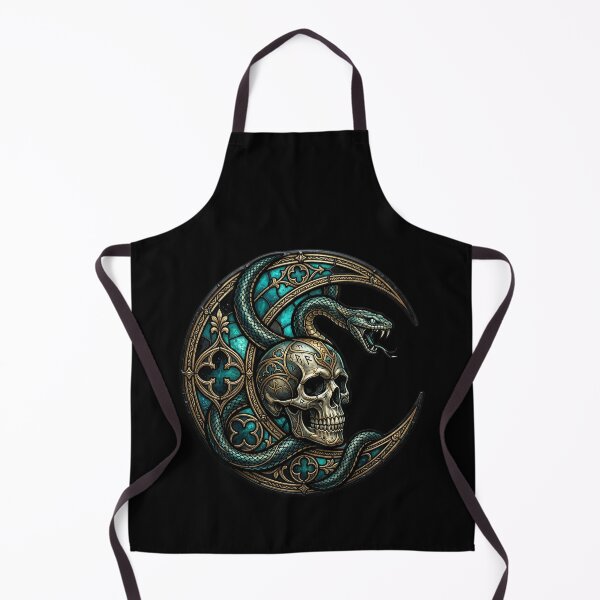 Item preview, Snake Crescent Moon Skull Stained Glass — Gothic Teal Gold Occult designed and sold by David Mateo ArtWorks.