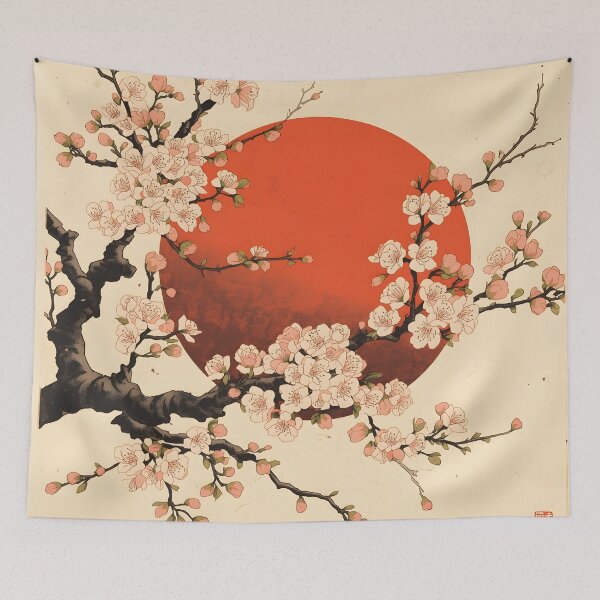 Item preview, Traditional Japanese Cherry Blossom Sakura Red Sun Art designed and sold by Luna-Flow.