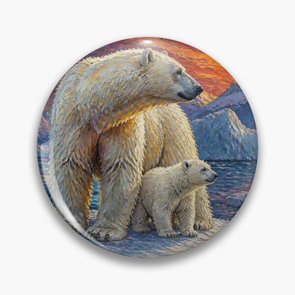 Item preview, Polar Bear Mother and Cub Arctic Sunset - Dramatic Wildlife Oil Painting designed and sold by Pioneer Spirit Market.