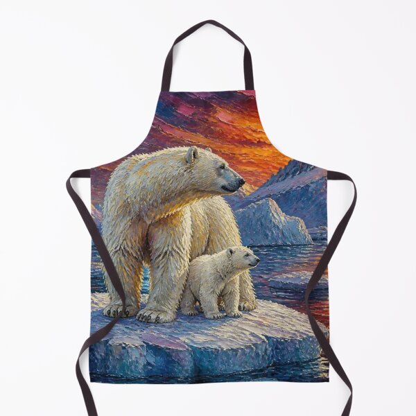 Item preview, Polar Bear Mother and Cub Arctic Sunset - Dramatic Wildlife Oil Painting designed and sold by Pioneer Spirit Market.