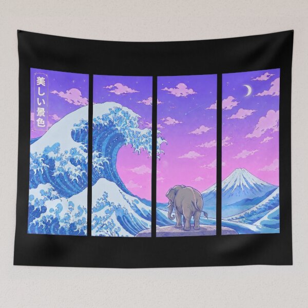 Item preview, Funny Elephant Japanese Kanagawa Wave Vapor Japan Boys Girls Kids designed and sold by FurryHavenPH.