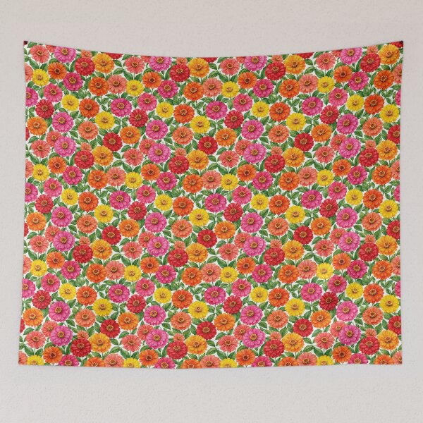 Item preview, Zinnia Garden Bright Watercolor Seamless Floral Pattern designed and sold by Inkworksbyshery.