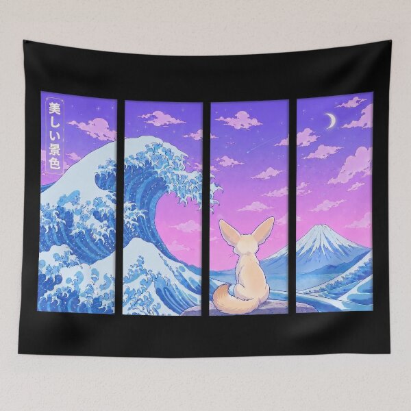 Item preview, Funny Fennex Fox Japanese Kanagawa Wave Vapor Japan Boys Girls Kids designed and sold by FurryHavenPH.