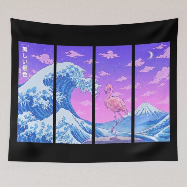Item preview, Funny Flamingo Japanese Kanagawa Wave Vapor Japan Boys Girls Kids designed and sold by FurryHavenPH.