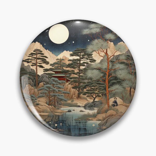 Item preview, Traditional Japanese Illustration - Japanese Man Sitting on a Riverbank on a Full Moon Night designed and sold by DaisukiTokyo.