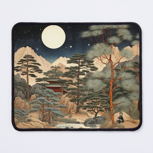 Item preview, Traditional Japanese Illustration - Japanese Man Sitting on a Riverbank on a Full Moon Night designed and sold by DaisukiTokyo.