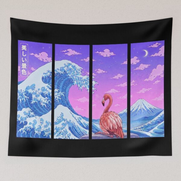Item preview, Funny Flamingo Japanese Kanagawa Wave Vapor Japan Boys Girls Kids designed and sold by FurryHavenPH.