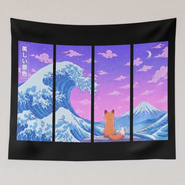 Item preview, Funny Fox Japanese Kanagawa Wave Vapor Japan Boys Girls Kids designed and sold by FurryHavenPH.