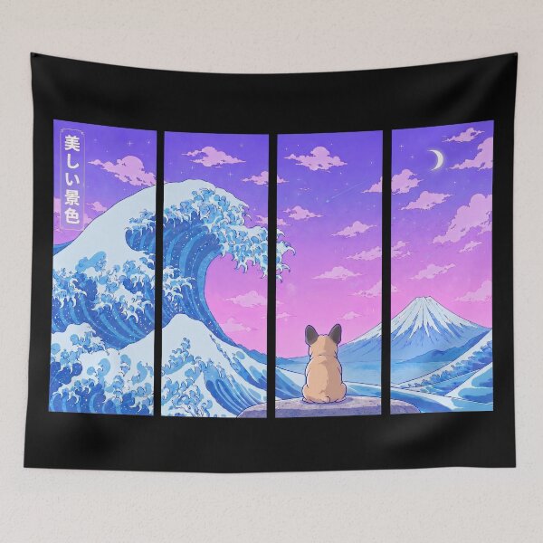 Item preview, Funny French Bulldog Japanese Kanagawa Wave Vapor Japan Boys Girls Kids designed and sold by FurryHavenPH.