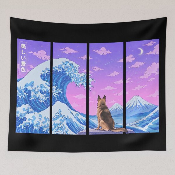 Item preview, Funny German Shepherd Japanese Kanagawa Wave Vapor Japan Boys Girls Kids designed and sold by FurryHavenPH.