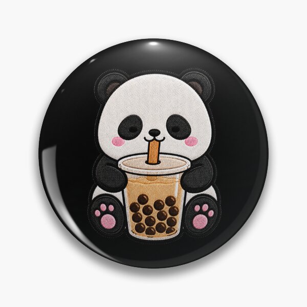 Item preview, Kawaii Panda with Bubble Tea - Cute Panda Embroidery Patch designed and sold by ColorSplash123.