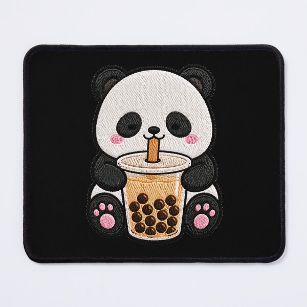 Item preview, Kawaii Panda with Bubble Tea - Cute Panda Embroidery Patch designed and sold by ColorSplash123.