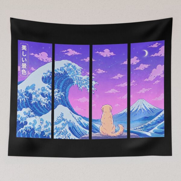 Item preview, Funny Golden Retriever Japanese Kanagawa Wave Vapor Japan Boys Girls Kids designed and sold by FurryHavenPH.