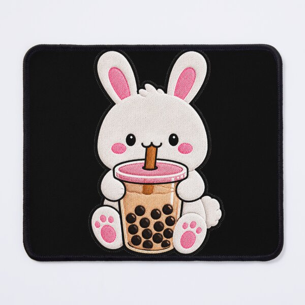 Item preview, Kawaii Bunny with Bubble Tea - Cute Bunny Embroidery Patch designed and sold by ColorSplash123.