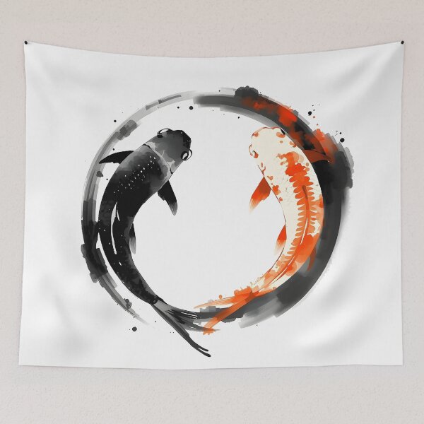 Item preview, Traditional Japanese Yin Yang Koi Fish Ink Art designed and sold by Luna-Flow.