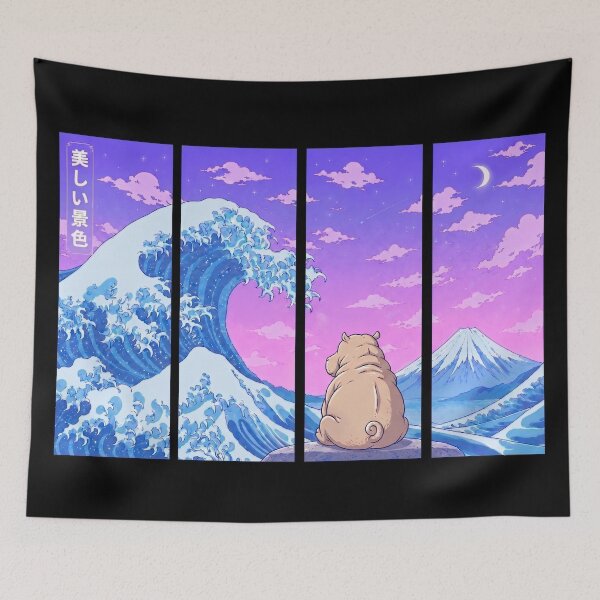 Item preview, Funny Hippopotamus Japanese Kanagawa Wave Vapor Japan Boys Girls Kids designed and sold by FurryHavenPH.