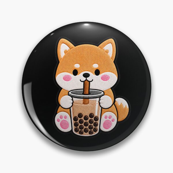 Item preview, Kawaii Shiba Inu with Bubble Tea - Cute Shiba Embroidery Patch designed and sold by ColorSplash123.