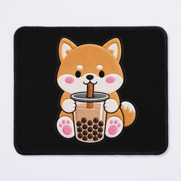 Item preview, Kawaii Shiba Inu with Bubble Tea - Cute Shiba Embroidery Patch designed and sold by ColorSplash123.