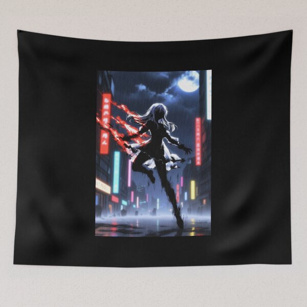 Item preview, Red Streak, Anime Girl Leaping Through Neon Rain designed and sold by Amber Sky Creations.