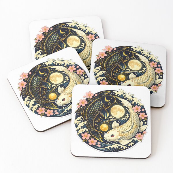 Item preview, Celestial Yin Yang Koi Fish – Japanese Moon & Sakura Art designed and sold by Saeed  Ahmad.