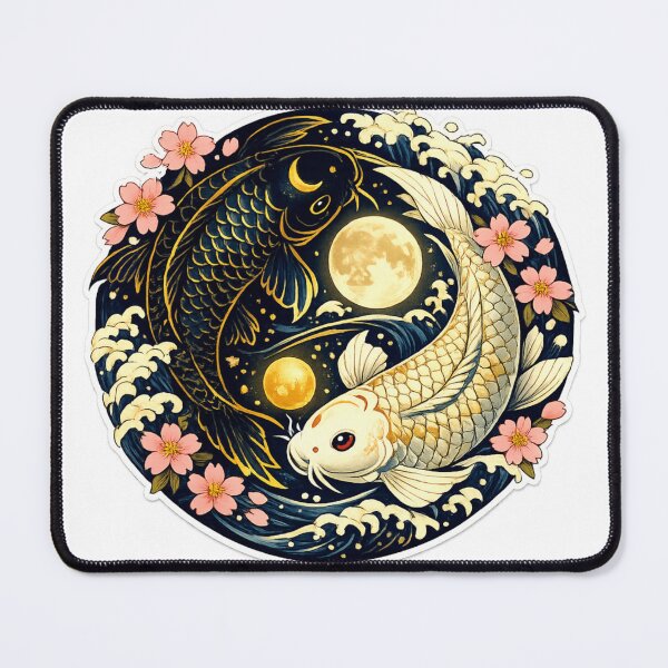 Item preview, Celestial Yin Yang Koi Fish – Japanese Moon & Sakura Art designed and sold by Saeed Ahmad.