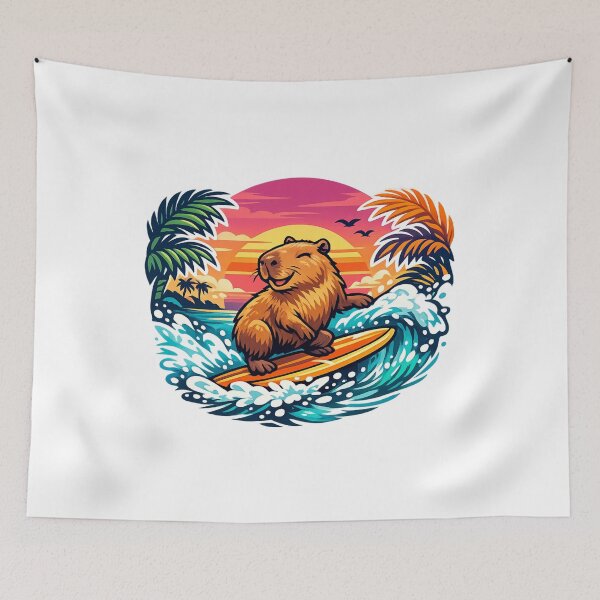 Item preview, Tropical Surfer Capybara Sunset Beach Vibes designed and sold by NovaMoodCo.