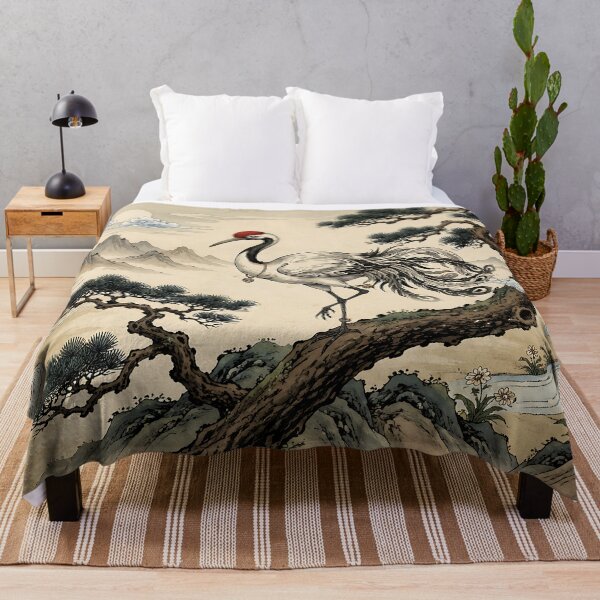 Item preview, Yeongmulhak on a Pine Branch – Korean Mythical Crane Art designed and sold by K-Tradition.