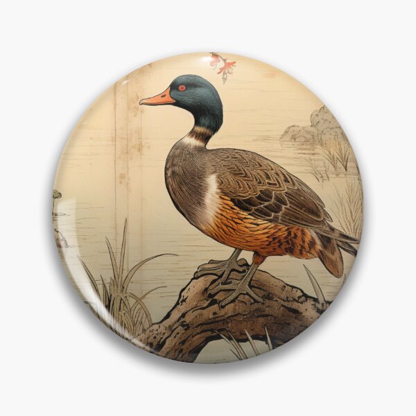 Item preview, Traditional Japanese Illustration - Duck Standing on a Broken Branch in the River designed and sold by DaisukiTokyo.