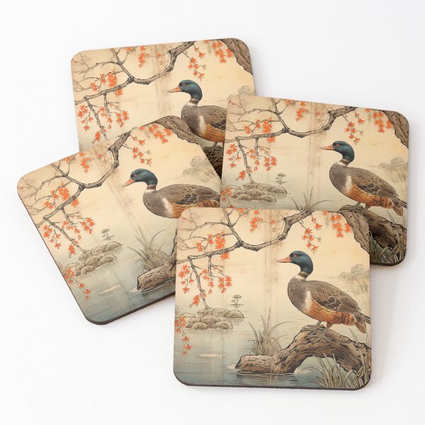 Item preview, Traditional Japanese Illustration - Duck Standing on a Broken Branch in the River designed and sold by DaisukiTokyo.