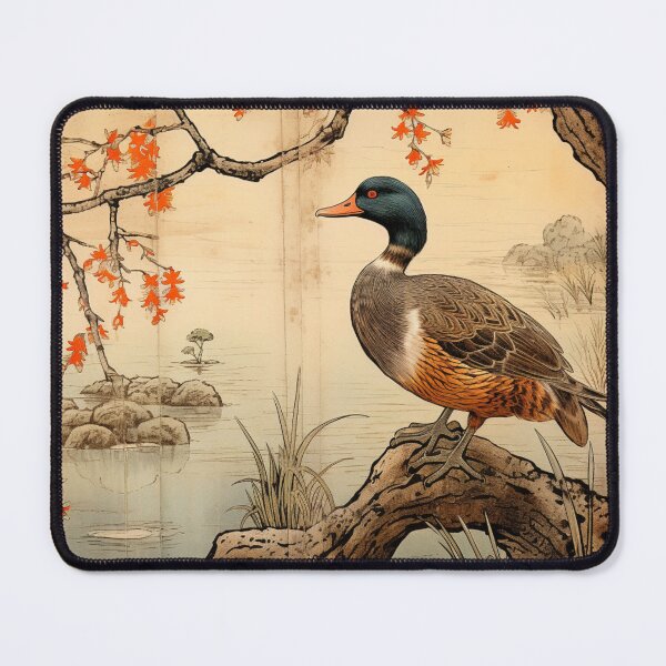 Item preview, Traditional Japanese Illustration - Duck Standing on a Broken Branch in the River designed and sold by DaisukiTokyo.