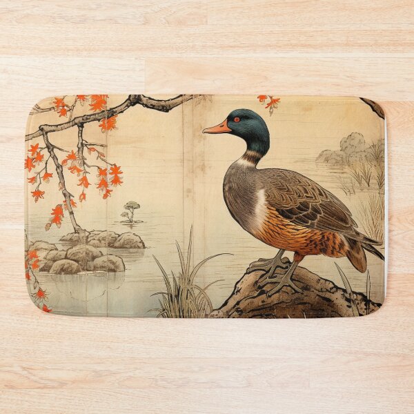 Item preview, Traditional Japanese Illustration - Duck Standing on a Broken Branch in the River designed and sold by DaisukiTokyo.