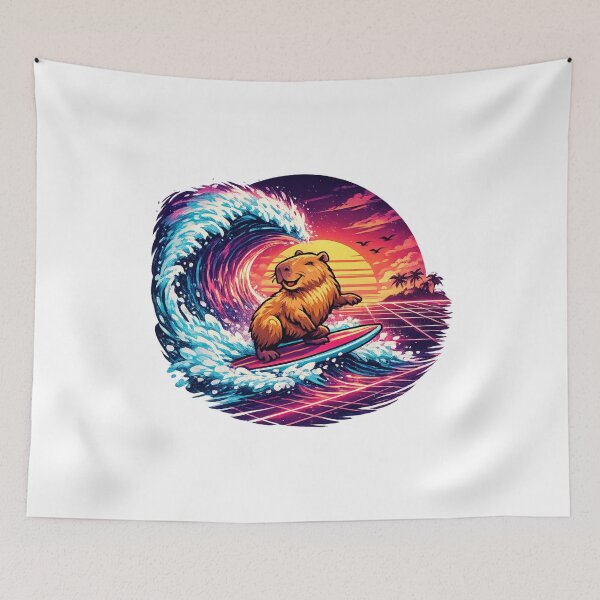Item preview, Retro Surf Capybara Neon Summer Dreams designed and sold by NovaMoodCo.