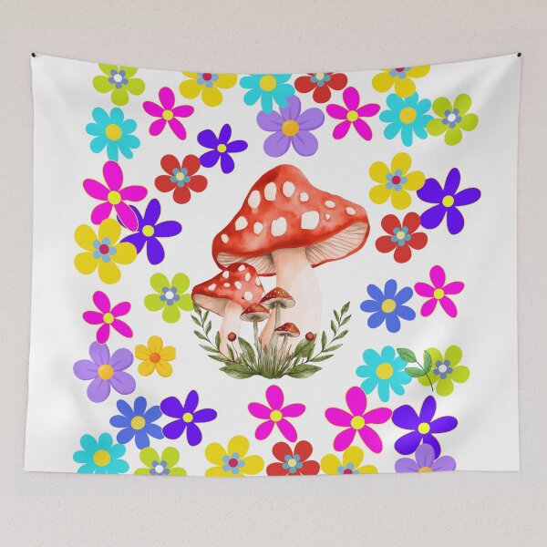 Item preview, Cute Watercolor Mushroom and Colorful Flowers designed and sold by BarakahCrafts.