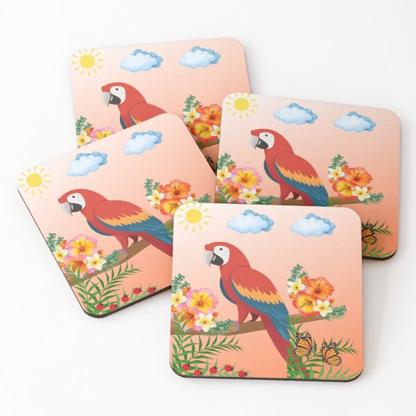 Item preview, Colorful parrot on a branch with flowers designed and sold by DidiDesignShop.