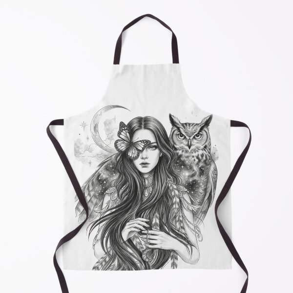 Item preview, Gothic Moon Witch with Owl and Butterfly - Mystical Pencil Sketch designed and sold by Sierodzyna.