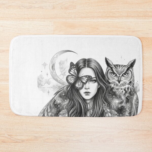 Item preview, Gothic Moon Witch with Owl and Butterfly - Mystical Pencil Sketch designed and sold by Sierodzyna.