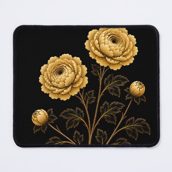 Item preview, Small Size Twin Peonies on a Dark Scholar’s Rock – Korean Minhwa Floral Art designed and sold by K-Tradition.