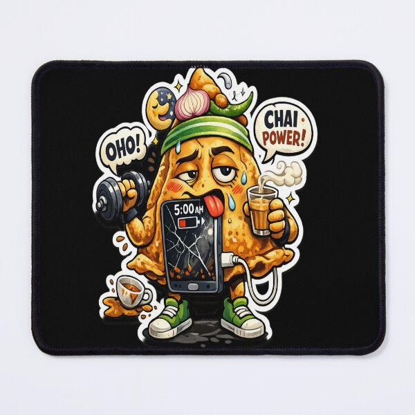 Item preview, Funny Chai Power Samosa Sticker | Gym Lover Indian Snack Meme | 5AM Hustle Cartoon designed and sold by TrendyTadka.