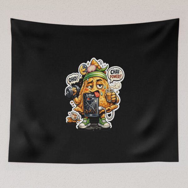 Item preview, Funny Chai Power Samosa Sticker | Gym Lover Indian Snack Meme | 5AM Hustle Cartoon designed and sold by TrendyTadka.