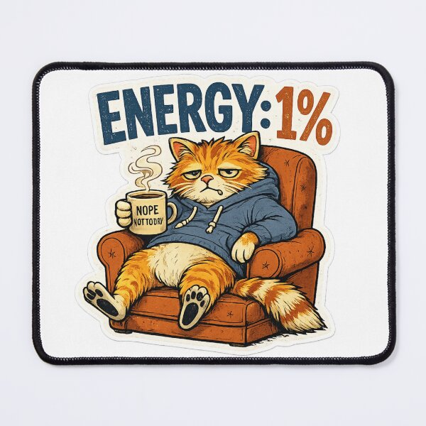 Item preview, Energy 1% Cat | Funny Introvert Low Battery Cat Meme designed and sold by Dada-arts.
