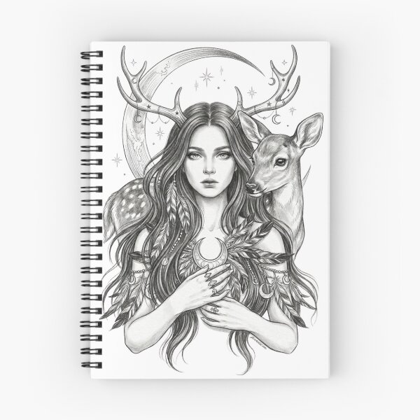 Item preview, Gothic Deer Witch with Fawn - Mystical Forest Goddess Pencil Sketch designed and sold by Sierodzyna.