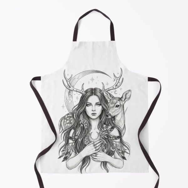 Item preview, Gothic Deer Witch with Fawn - Mystical Forest Goddess Pencil Sketch designed and sold by Sierodzyna.