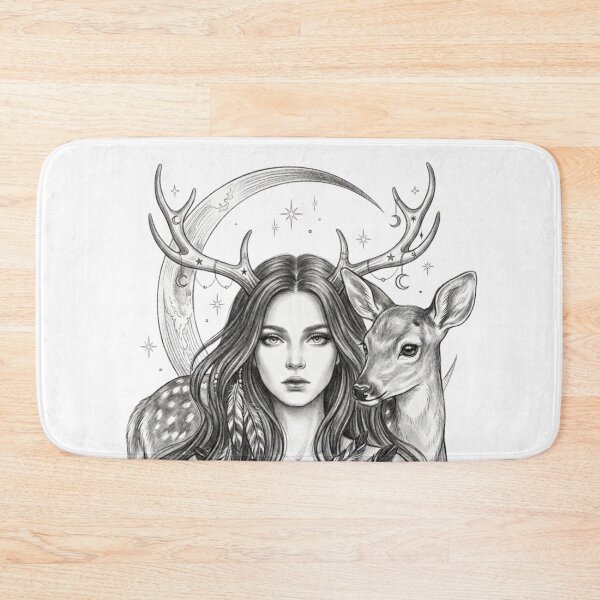 Item preview, Gothic Deer Witch with Fawn - Mystical Forest Goddess Pencil Sketch designed and sold by Sierodzyna.
