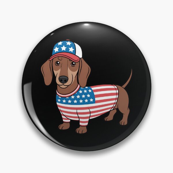 Item preview, Dachshund Wearing American Flag Shirt And Cap designed and sold by Canvas-Whispers.