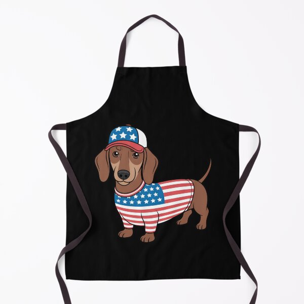 Item preview, Dachshund Wearing American Flag Shirt And Cap designed and sold by Canvas-Whispers.