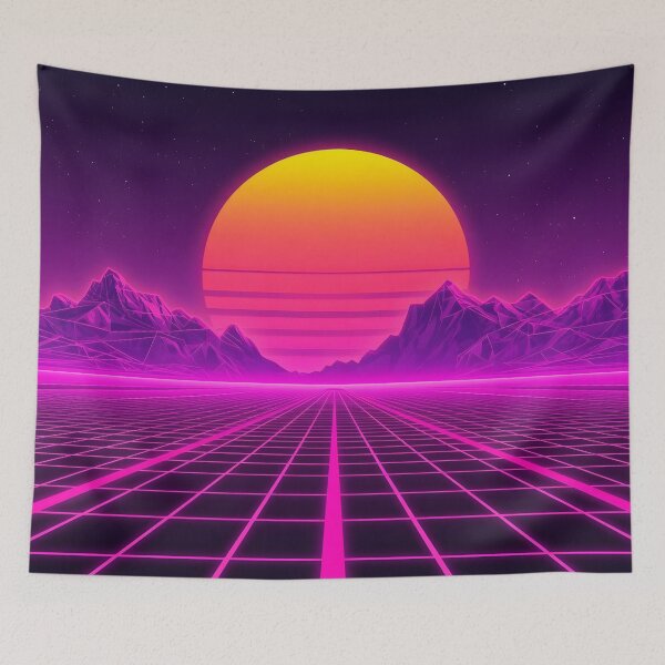 Item preview, Retro 80s Synthwave Outrun Neon Sunset Grid Art designed and sold by Luna-Flow.