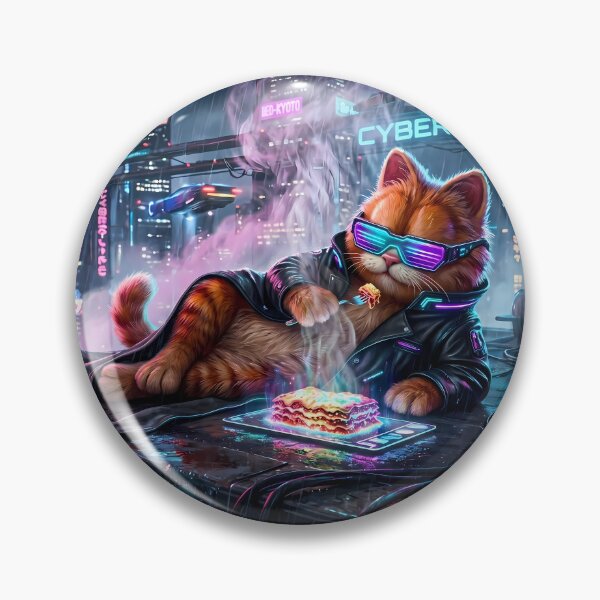 Item preview, Retro Neon Cyberpunk Cosmic Cat Lasagna Designs designed and sold by ART ATTACK ZONE.