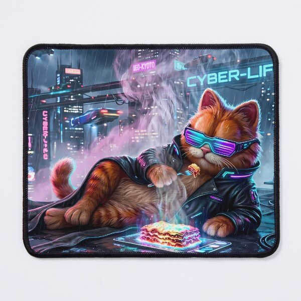Item preview, Retro Neon Cyberpunk Cosmic Cat Lasagna Designs designed and sold by ART ATTACK ZONE.