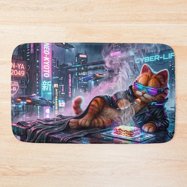 Item preview, Retro Neon Cyberpunk Cosmic Cat Lasagna Designs designed and sold by ART ATTACK ZONE.
